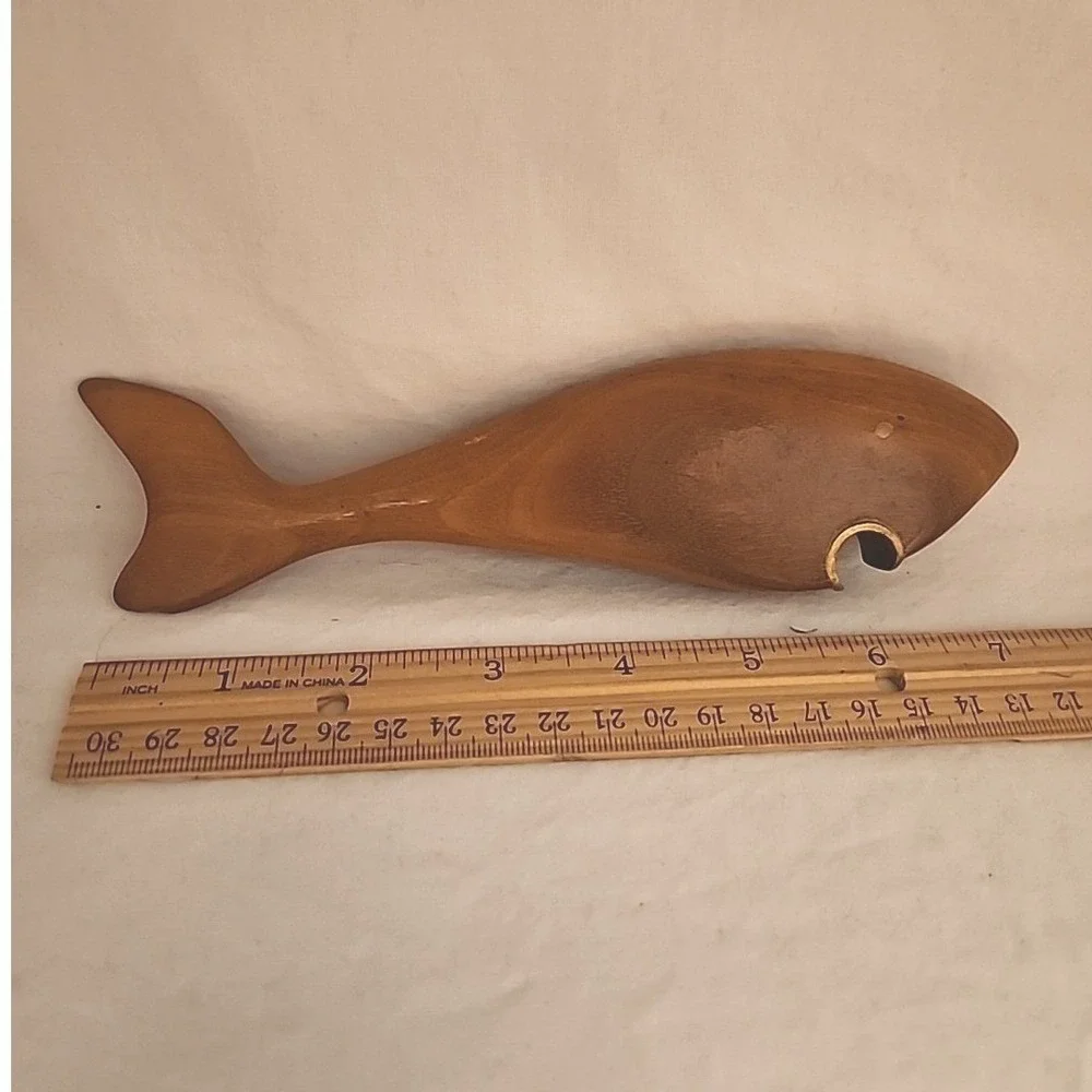 Vintage Hand Carved Wooden Fish Bottle Opener Mid Century Modern Barware 7 Inch